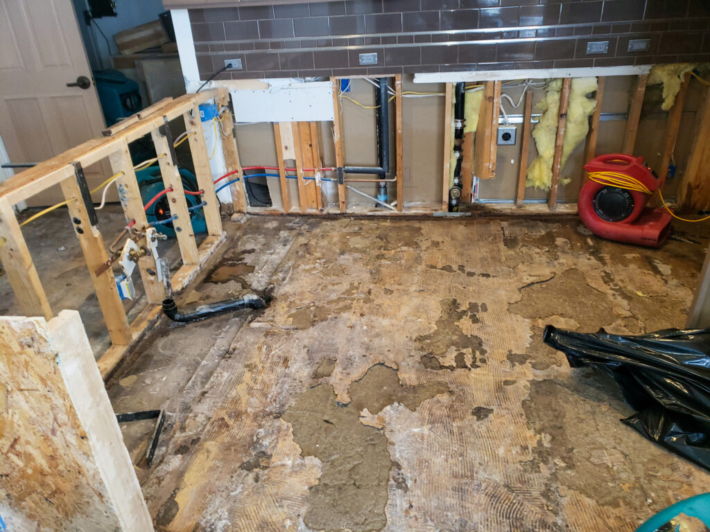 Kitchen demolition after a frozen water pipe broke